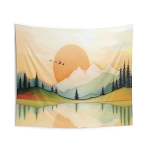 Mountain Sunrise Tapestry Wall Hanging, Nature Landscape Boho Home Decor for Bedroom, Dorm Room, Indoor Wall Art, Cozy Living Space Accent