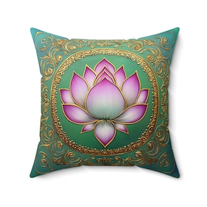 Lotus Mandala Pillow, Lotus Flower Faux Suede Square Pillow, Boho Decor, Meditation Gift, Home Accent, Yoga Retreat, Floral Cushion