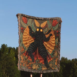Mothman Blanket Tapestry , Cryptid Woven Blanket,  Nature Cottagecore Design, Mothman Home Decor, Cryptid Throw, Gifts, Camping,  Bedspread