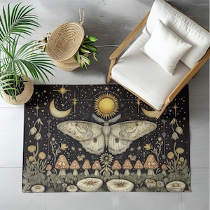 Butterfly Rug, Mystical Moonlight Home Decor, Bohemian Indoor Area Rug, Cozy Living Room Accent, Unique Floor Mat, Floral Print Carpet,