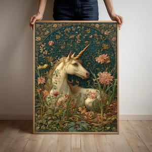 Póster artístico de unicornio majestuoso, decoración mágica para el hogar, obra de arte de pared de fantasía, decoración de bosque encantado imagen 4