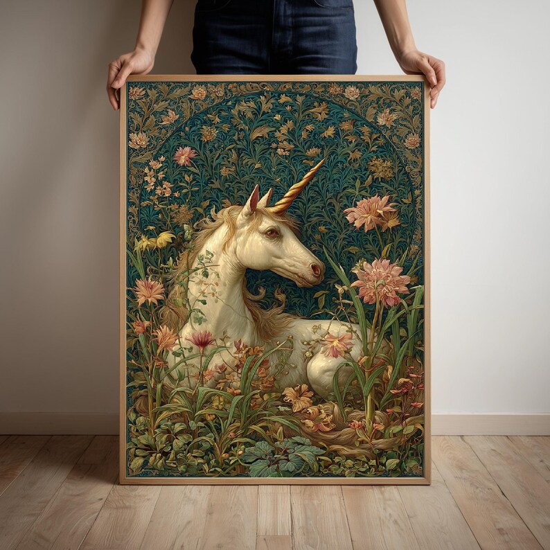 Póster artístico de unicornio majestuoso, decoración mágica para el hogar, obra de arte de pared de fantasía, decoración de bosque encantado imagen 4