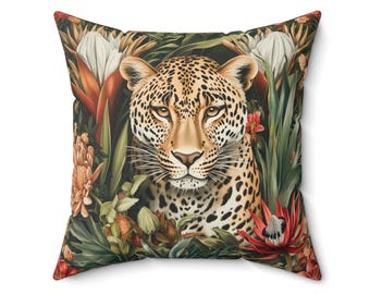 Leopard Jungle Pillow – Faux Suede Exotic Animal Cushion