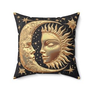 Sun And Moon Pillow , Celestial Moon  Sun Faux Suede Square Pillow, Boho Home Decor, Astrology Gift, Cosmic Cushion, Celestial Celebration