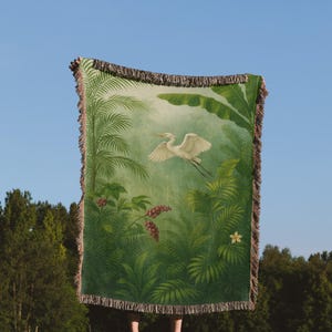 Forest Tapestry Woven Green Blanket , Jungle Tapestry, Home Decor, Bohemian Style, Perfect for Gifting, Indoor & Outdoor Use, Nature Lovers