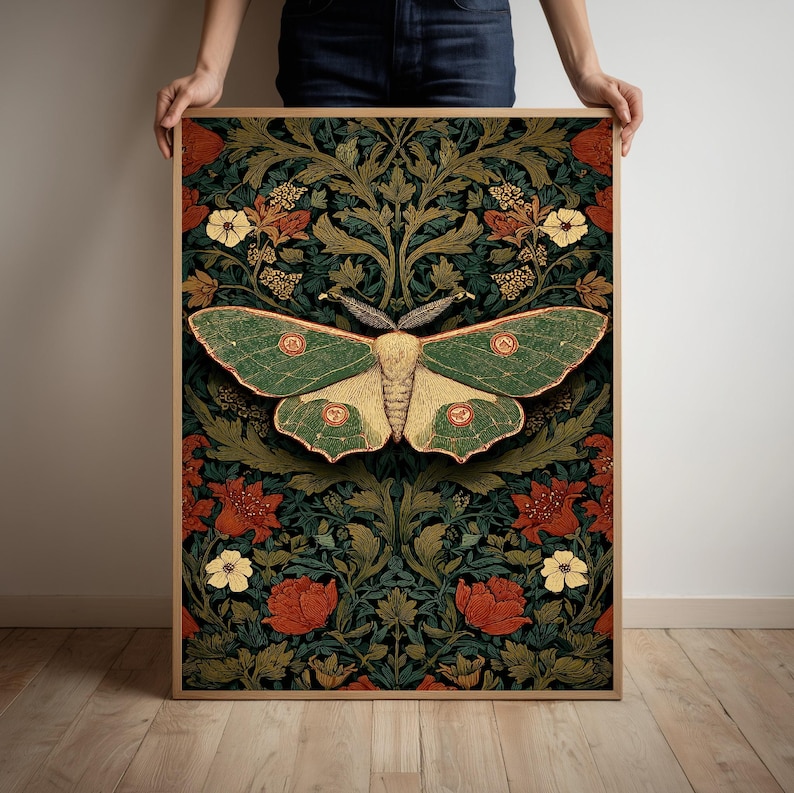 Botanical Luna Moth Art Print | William Morris Inspired Decor - Etsy