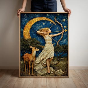 Artemis Goddess Matte Poster, Boho Celestial Artemis Print Wall Art, Nature Decor, Fairy Tale , Unique Gift Home Decor, Nature Lovers Art