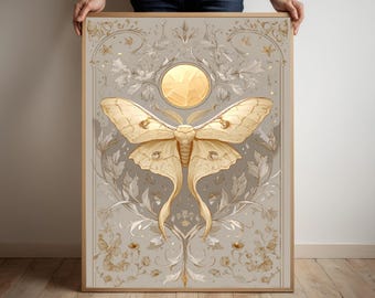 Luna Moth Kunst Poster Druck, Boho Style Wanddekoration