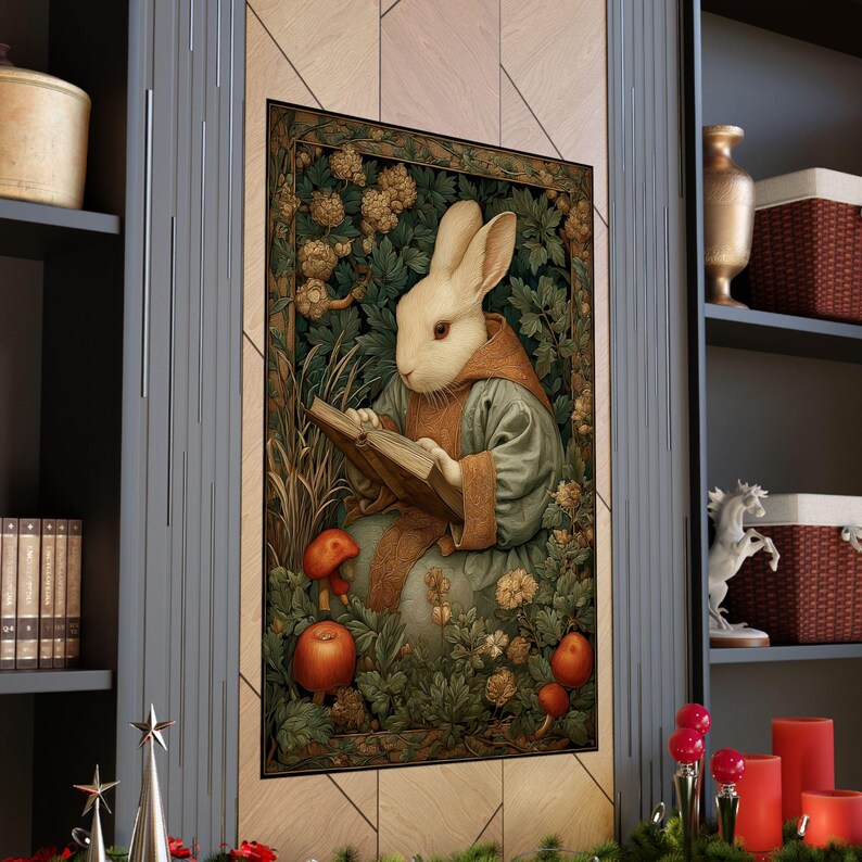 William Morris Style White Rabbit Art Poster Print | Vintage Reeding ...