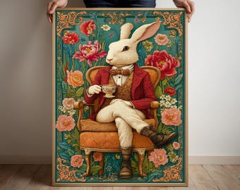 Lámina del Conejo Blanco de Alicia en el País de las Maravillas, Póster Vintage de Fiesta del Té
