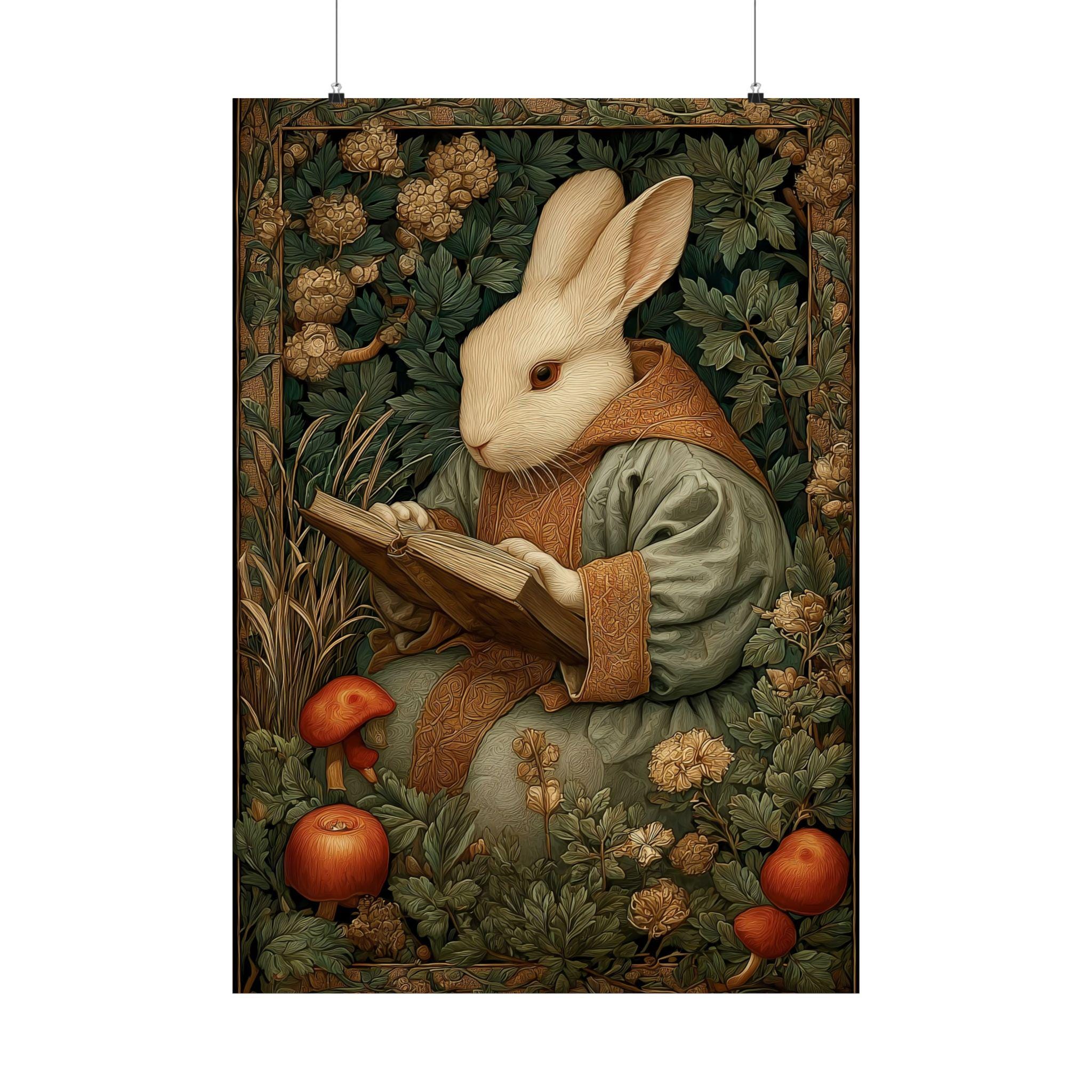 Chris R. Wright Artist Rabbit William Morris Style White Rabbit Art Poster Print | Vintage Reeding ...