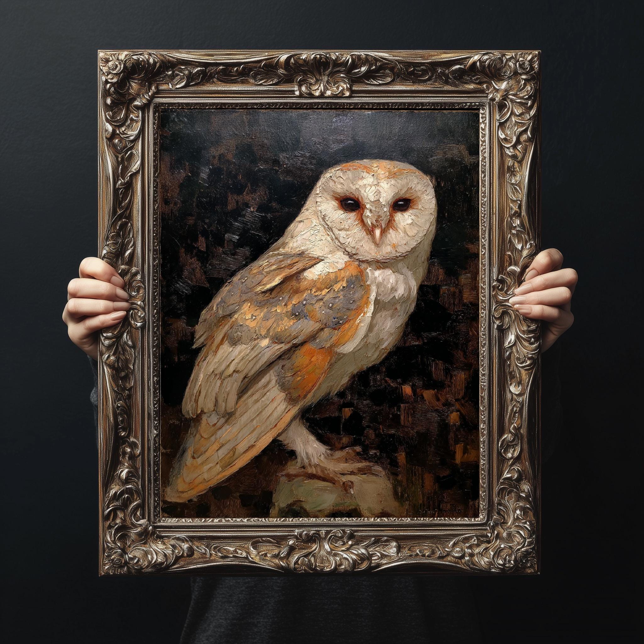 Barn Owl Art Print Painting Poster | Dark Academia Wall Decor - Etsy
