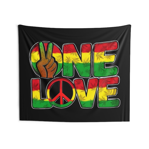 One Love Tapestry, Rasta Reggae Music, Peace Symbol Art - Etsy
