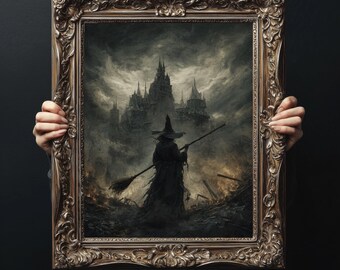 Impression d'art château de sorcellerie, décoration d'Halloween Dark Academia