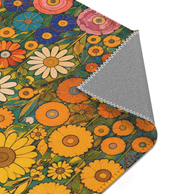 Gustav Klimt Inspired Vintage Floral Area Rug | Colorful Botanical Flower Meadow Carpet Pattern image 7
