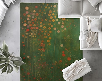 Gustav Klimt Inspired Floral Area Rug , Bohemian Carpet , Vintage Style , Living Room ,Green Design