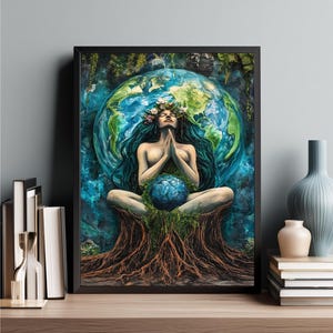 Gaia Goddess | Mother Earth Poster | Print Posters Wall Art | Divine Feminine | Nature Deity| Tree Of Life | Earth Goddess | Greek Mythology
