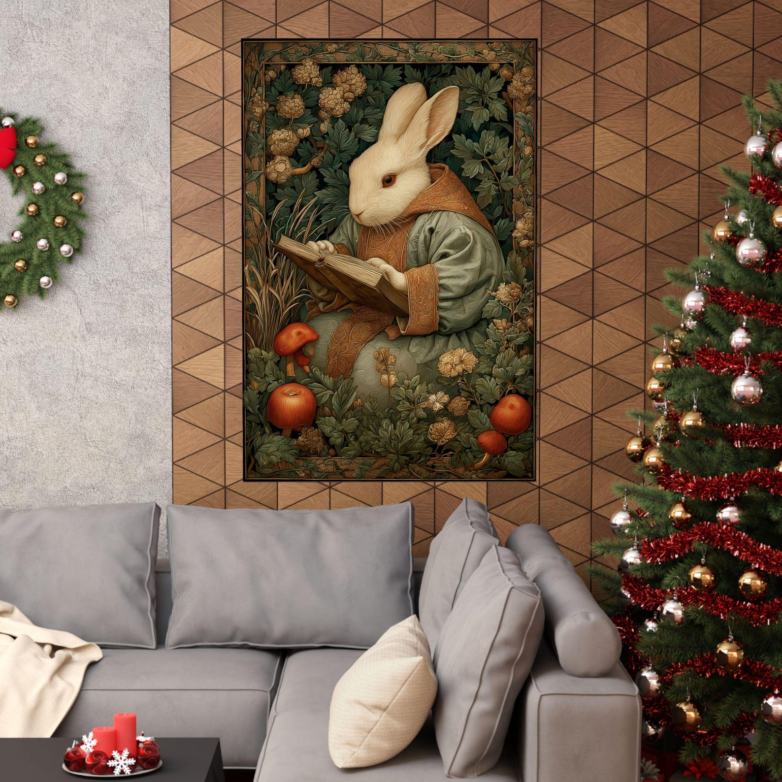 William Morris Style White Rabbit Art Poster Print | Vintage Reeding ...