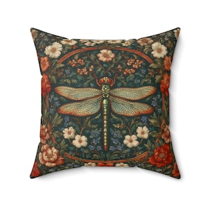 Colorful Dragonfly Pillow , William Morris Dragonfly Cushion,  Floral Botanical Decor, Home Accent, Nature Inspired Gift, Bohemian Style