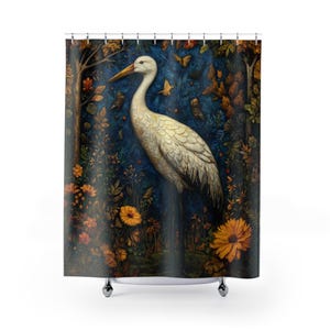 Elegant Japanese Crane Bird Shower Curtain, Boho Bathroom Curtain Decor, Modern Home Accessory, Spring Floral Design, Nature-Inspired Gift