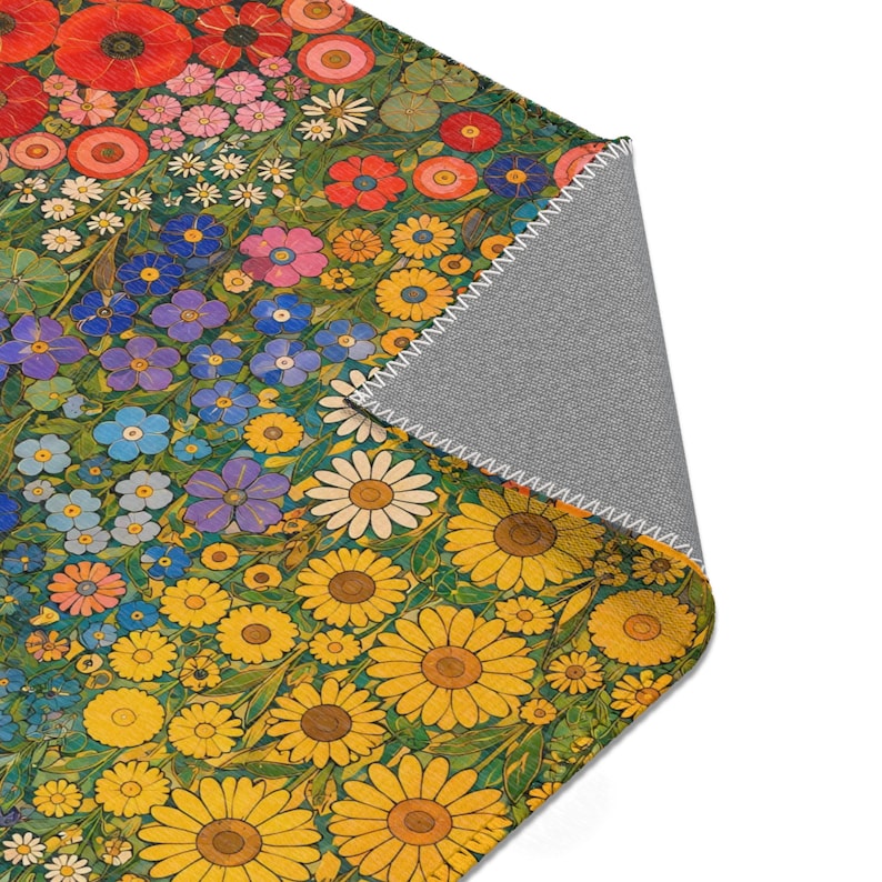 Gustav Klimt Inspired Vintage Floral Area Rug | Colorful Botanical Flower Meadow Carpet Pattern image 5