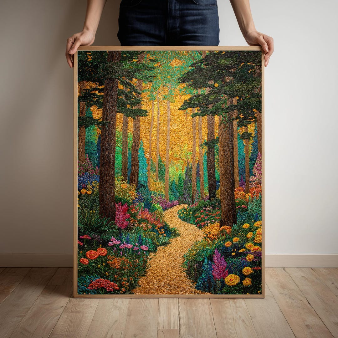 Enchanted Forest Path Wall Art Poster | Woodland Flowers, Golden Light ...