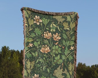 Floral Tapestry Woven Blanket, Forest Cozy Decor