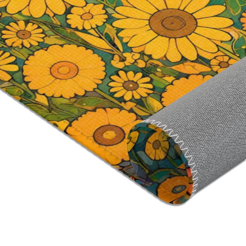 Gustav Klimt Inspired Vintage Floral Area Rug | Colorful Botanical Flower Meadow Carpet Pattern image 10