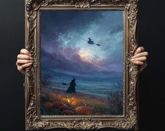 Witch Giclée Print, Pumpkin Field, Dark Fantasy Art