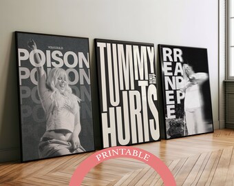 AFDRUKBARE Renee Rapp Poster Set, Renee Rapp, Tummy Hurts Print, Young Ex-Wives, Set van 3 Prints, Snow Angel Album, Zwart-wit Prints