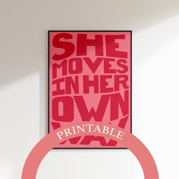 PRINTABLE She Moves In Her Own Way Pink Print, the kooks poster, unframed art, minimal art, typography print, wall decor, song lyrics print