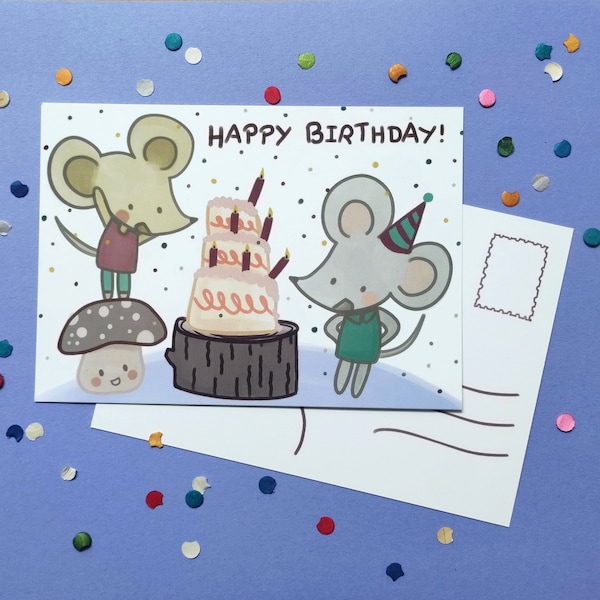 Souris Carte postale d'anniversaire A6 | Carte de voeux, anniversaire d'enfant, amis de la forêt, correspondant, carte postale joyeuse