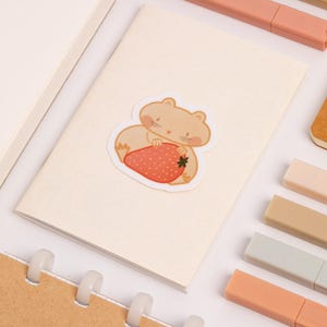 Adesivi kawaii a forma di criceto | Adesivo a forma di fragola, opaco e impermeabile – Adesivo in vinile per planner, diario e criceto Henry