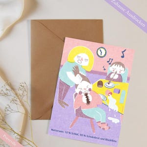 Biglietto d'auguri stampabile per la festa della mamma: salute al caos! Stile Riso, carta digitale per la stampa