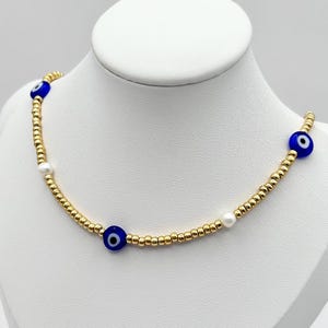 Handmade Evil Eye Seed Bead Choker: Freshwater Pearl Necklace