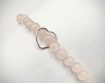 Handmade Rose Quartz Bracelet: Valentine’s Gift For Her, Sterling Silver Heart Charm