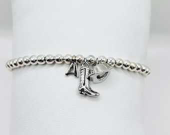 Personalised Beaded Charm Bracelet, Western Cowgirl Boot Style