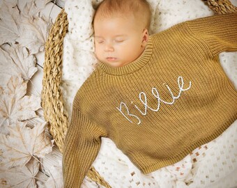 Personalized Baby Sweater with Hand-Embroidered Name & Monogram - A Precious Gift from Aunt for a Baby Girl-Christmas gift