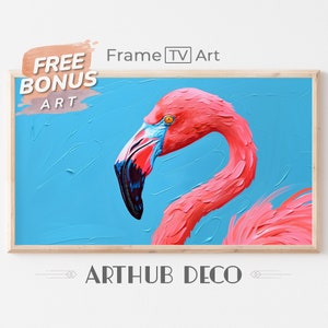 Impasto Pink Flamingo Frame TV Art, Samsung Frame tv art, frame tv art modern, 4k frame tv art, boho frame tv art, tv art work
