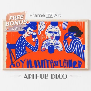 Samsung FRAME TV Modern Art Digital Download, bar cart print, cheers print, bar cart decor, bar cart art, trendy wall art, red and blue art