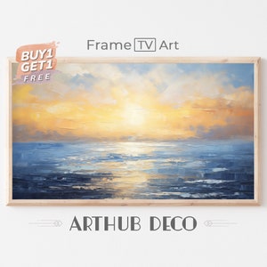 Coastal Summer Frame TV Art Abstract Ocean, Instant Digital Download, Beach Painting for TV Beach House Decor, Textured Sunset Seascape