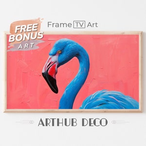 Impasto Blue Pink Flamingo Frame TV Art, Samsung Frame tv art, frame tv art modern, 4k frame tv art, boho frame tv art, tv art work