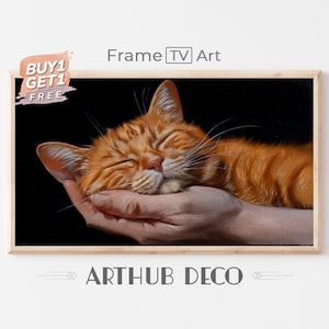 FRAME TV Art, Cat Sleeping on Hand, Vintage Painting, Funny Cat, Cat Lover, Eclectic Art, Digital Download, Minimalist art