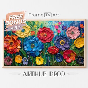 Samsung Frame TV Art, Textured Vibrant Flowers Oil Painting, Summer and Spring Frame Tv Art, Instant Download Textured Art For Frame TV