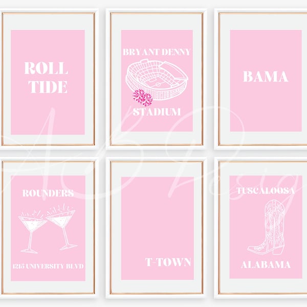 College Prints University of Alabama Wall Art Alabama Dorm Decor University of Alabama Merch University of Alabama Wall Prints Preppy art