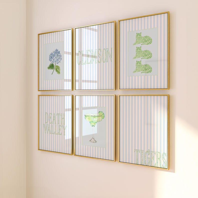 Arte mural inspirado en Clemson / Decoración de dormitorio inspirada en Clemson / Láminas florales inspiradas en Clemson / Descarga digital de estética para habitaciones universitarias imagen 1
