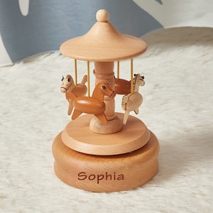 Personalized Carousel Music Box Custom Wooden Horse Music Box Gifts for Birthday Christmas Engraved Rotating Musical Boxes