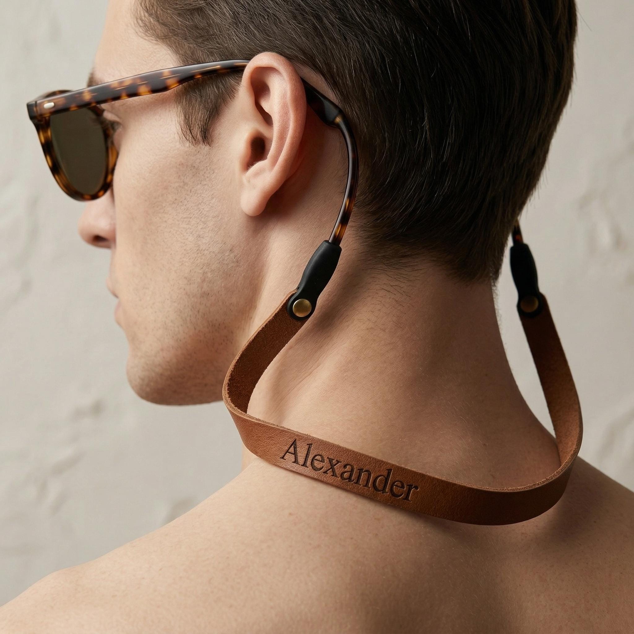 Personalized Leather Glasses Strap, Custom Sunglass Holder for Men, Engraved Eyewear Retainer, Reading Glasses Lanyard, Gift for Him