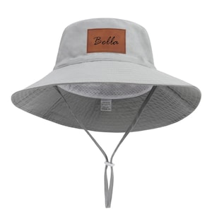 Personalized Baby Sun Hat, Custom Bucket Hat for Toddler Boys Girls Adults, Adjustable Beach Hat, UPF 50+ Light Gray
