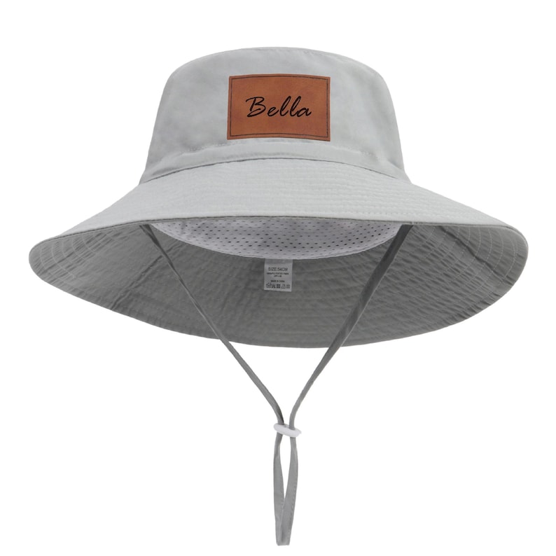 Personalized Baby Sun Hat, Custom Bucket Hat for Toddler Boys Girls Adults, Adjustable Beach Hat, UPF 50+ Light Gray